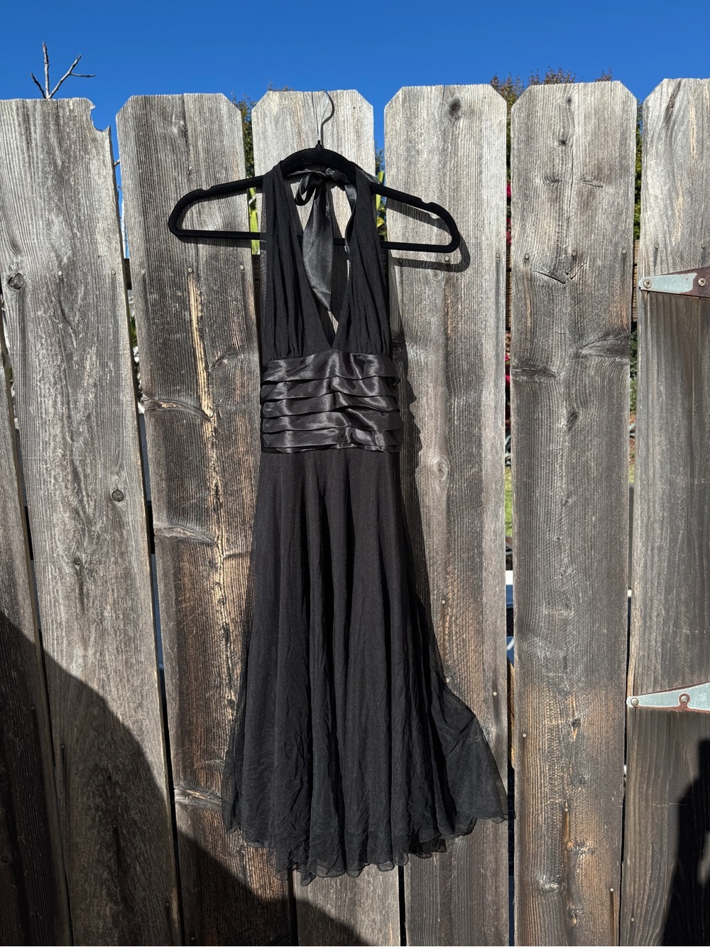 Vintage Y2K Ice Black Halter Midi Dress with Satin Waistband Party Wedding Guest